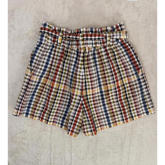 Loft Women's Size S Multicolor Gingham Plaid Belted Pleated Cottage - Picture 2 of 7